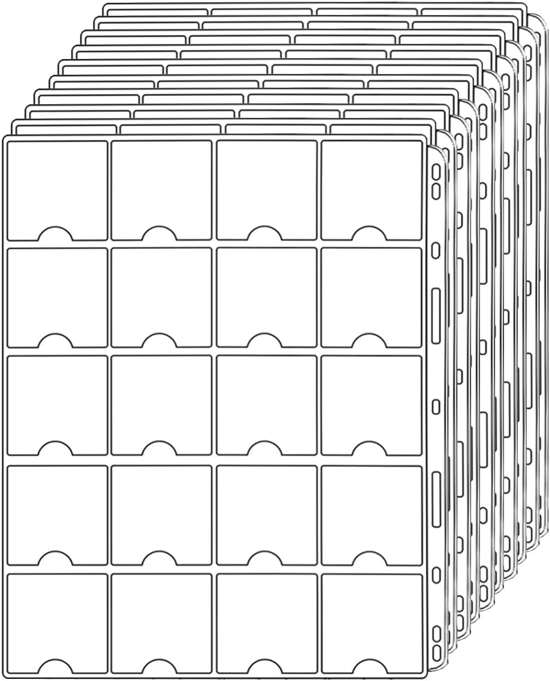 Uncle Paul Coin Binder Sheets for 2" x 2" Cardboard Holders - 200 Pockets for Coin Flips Compatible with Coin Collecting Binder of 4-Ring(A4 Size), 3-Ring(Letter Size) 10 Sheets CS38