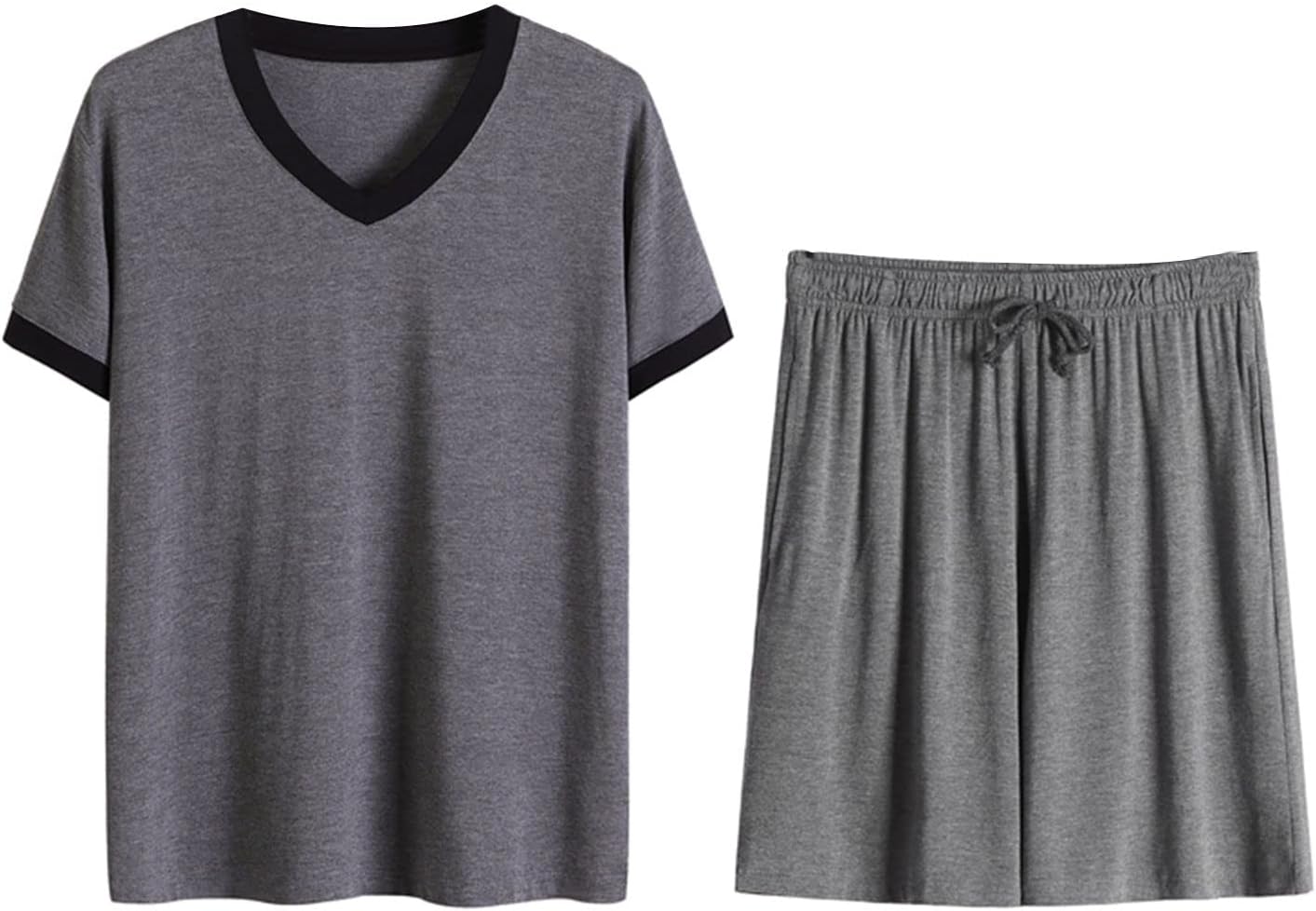 Jinda Men's 2 Piece Pajama Set Short Sleeve Pajamas Summer Lightweight Soft Family Modal Spandex V Neck Pjs