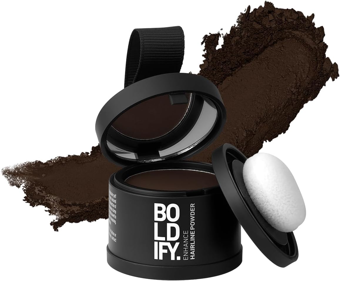 BOLDIFY Hairline Powder - Root Touch Up Hair Color for Gray Coverage - Bald Spot Concealing Hair Powder for Women and Men - 48-Hour Stain-Proof - Dark Brown