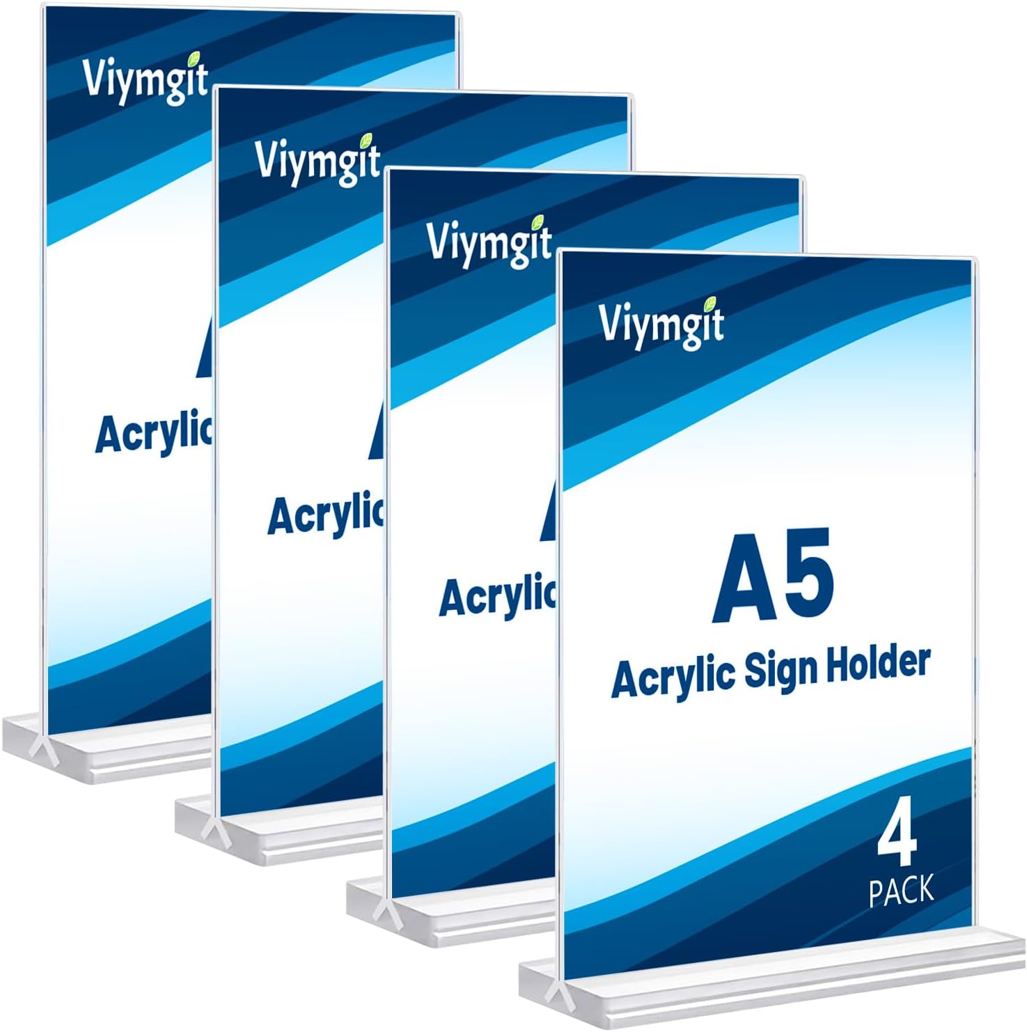 Viymgit A5 Acrylic Sign Holder, 4 Pack Clear Double-Side Table Perspex Display Stand, Plastic Vertical T-Shape Menu Poster Holder for Restaurant, Office, Exhibition, Store