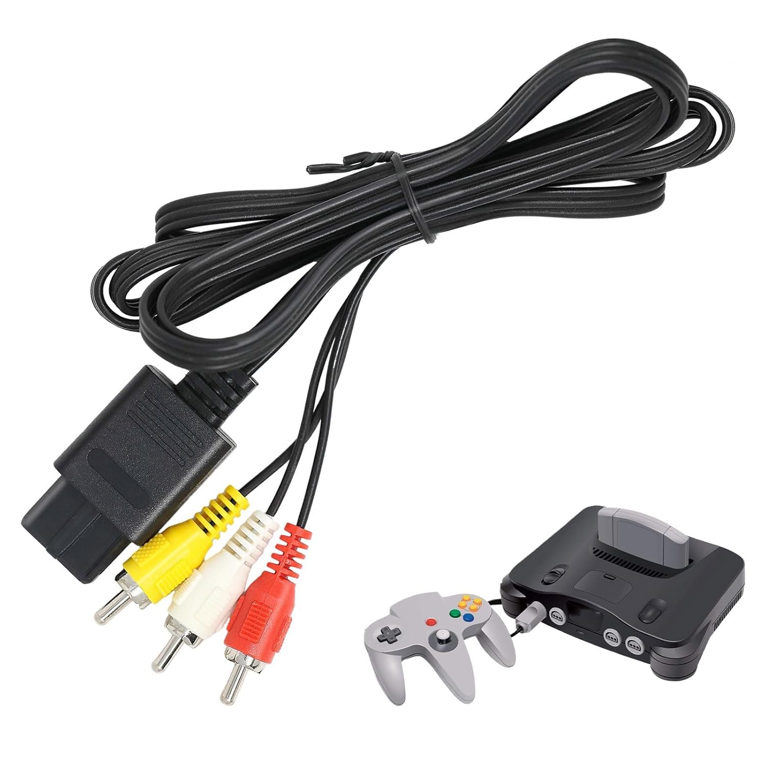 N64 AV Cable,Composite Video Cord for Nintendo 64/N64/GameCube/Super Nintendo SNES | 6ft Replacement AV Wire with Excellent Picture & Sound | Compatible with N64,SNES,GameCube & TV Gaming Consoles