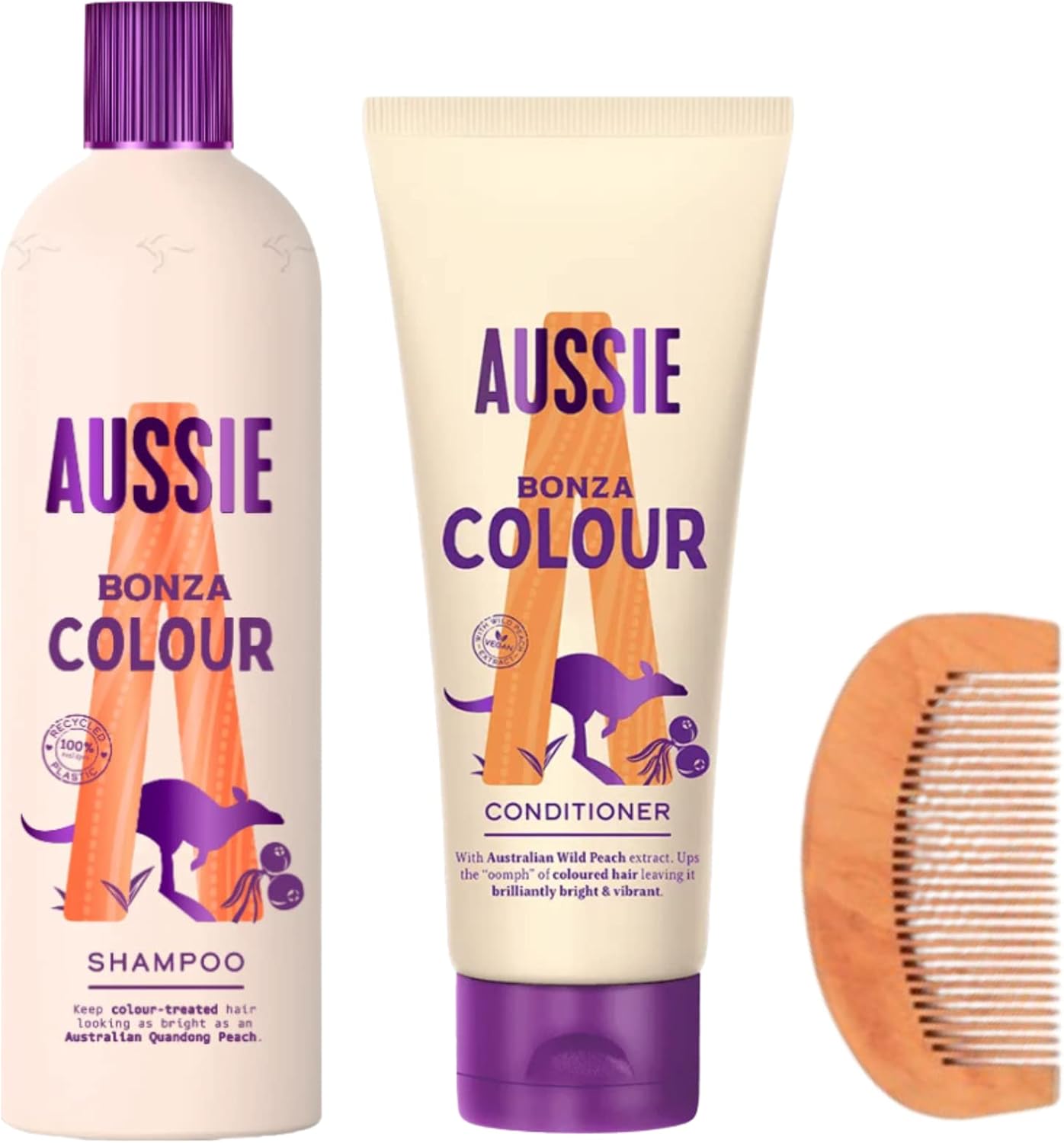 Colour Safe Aussie Bonza Shampoo Conditioner Set with 1x Aussie Colour Mate Shampoo 300ml, 1x Colour Mate Conditioner 200ml, 1x CHG Hair Comb - Coloured Hair Protection, Women Dull Hair, Clean Shine