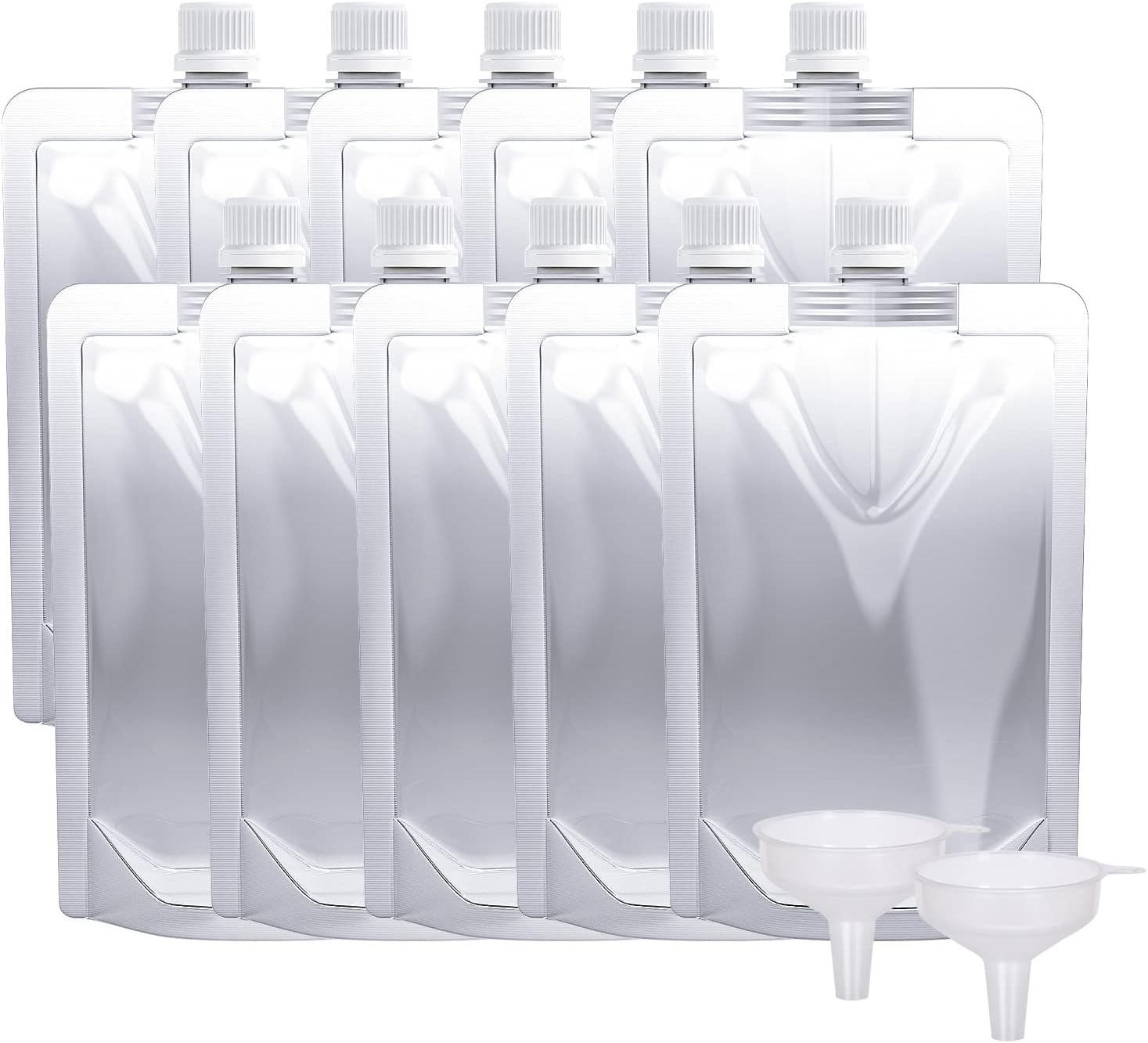 Keon Plastic Flasks - Reusable Drink Bags, Leak-Proof, BPA-Free for Travel, Outdoor Sports, Concerts, Events (8OZ - 10PCS + 2 Funnels)