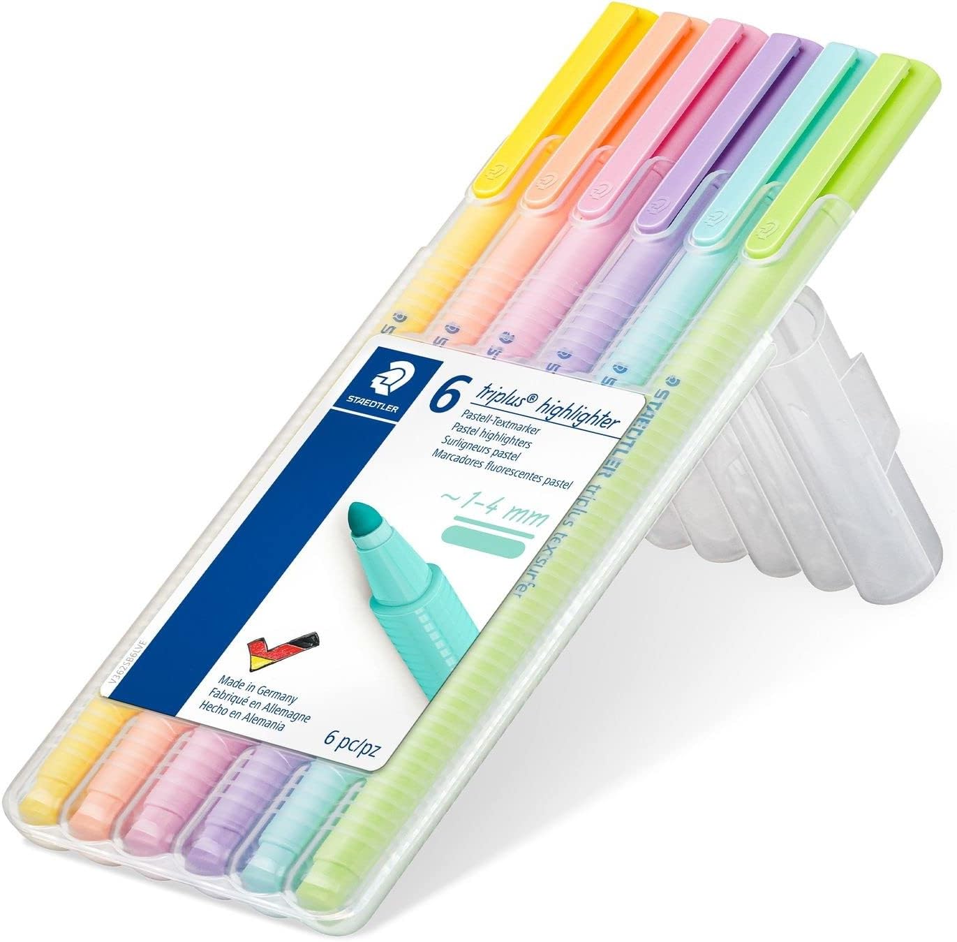 Staedtler triplus highlighter, ergonomic triangular shape, set of 6 pastel colours, line width 1 - 4 mm