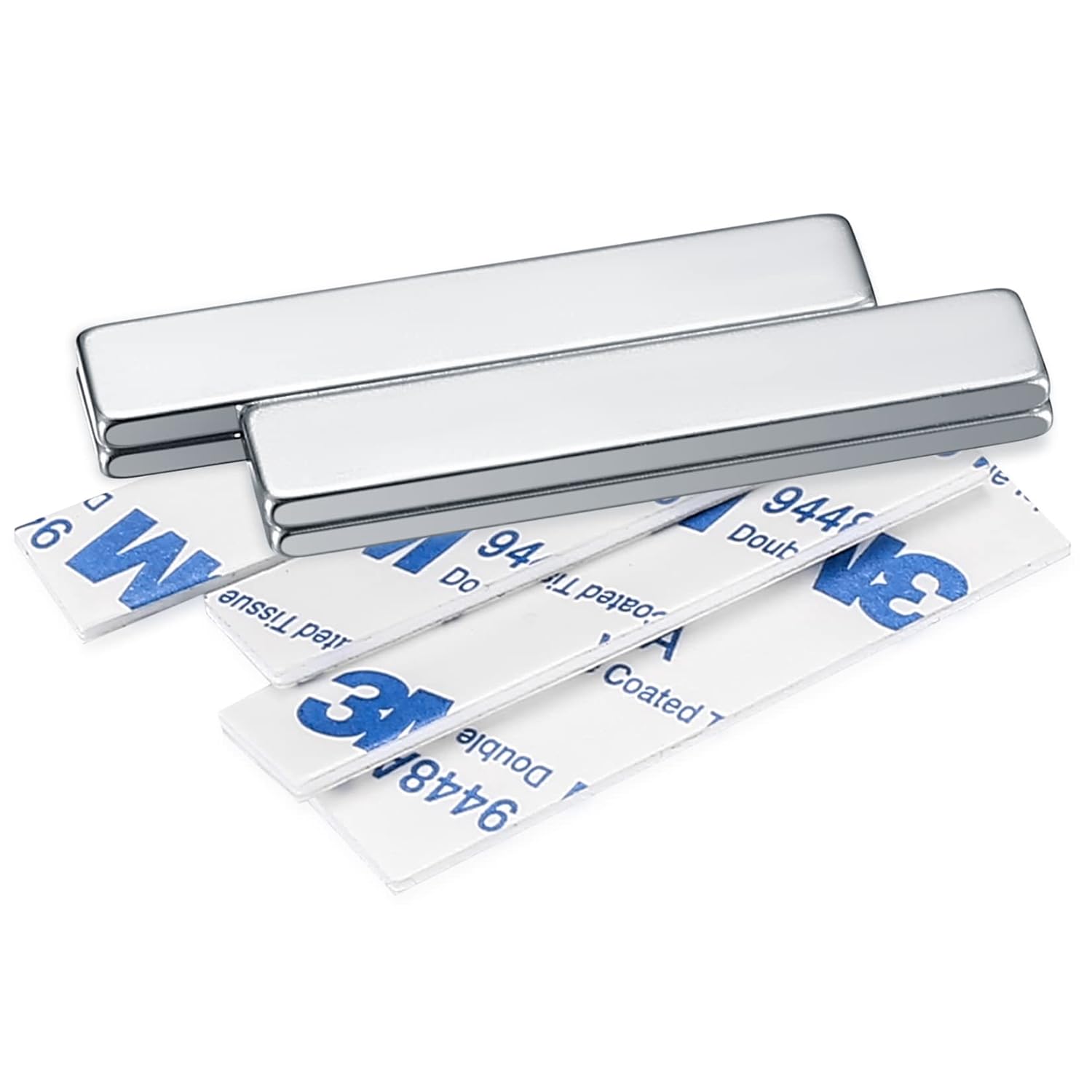 4 Pcs Strong Neodymium Bar Magnets, Strong Powerful Rectangular Rare Earth Magnets Strips with Double-Sided Adhesive for Crafts, Fridge, Science - 50x10x3mm
