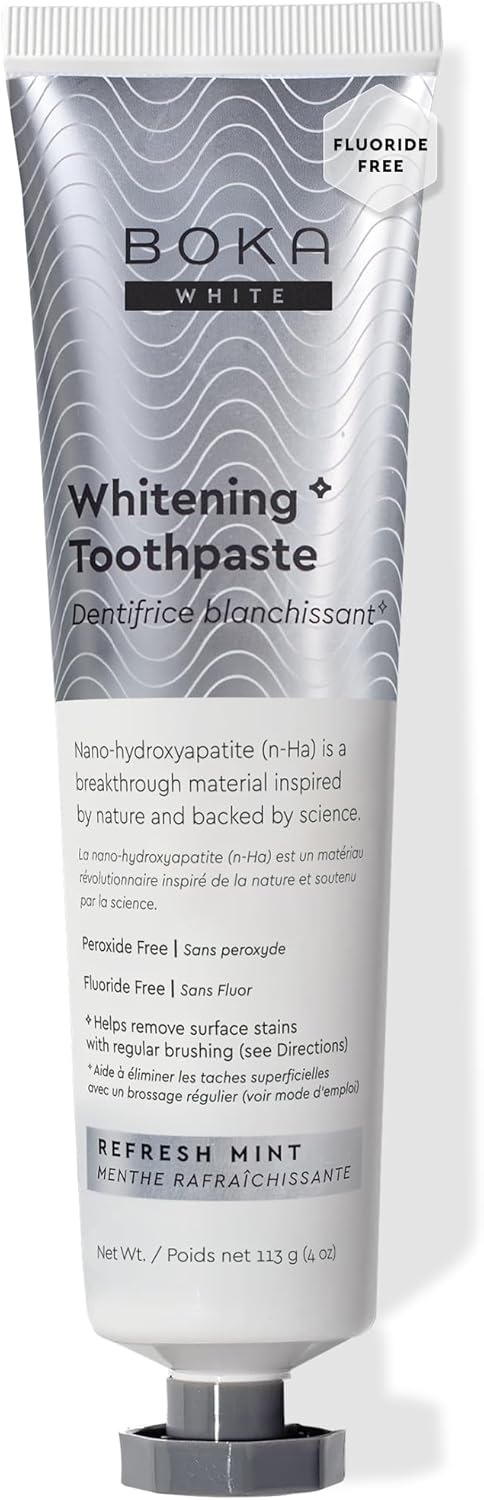 Boka Fluoride Free Nano Hydroxyapatite Toothpaste - Adult & Kids - Appropriate for Sensitive Teeth, Whitening* - No Sulfates & Parabens - Natural Flavors & Vegan - Refresh Mint (113g) 1pk