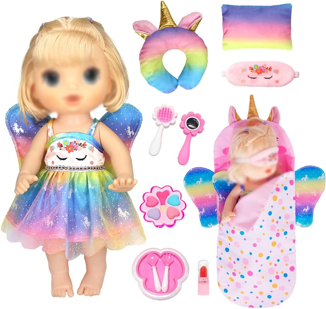 iBayda Doll Clothes Accessories Set Include Dress Pillow Sleeping Bag Toys Play Set for 10 -12 Inch Dolls, 14 to 14.5 Inch Dolls (No Doll)