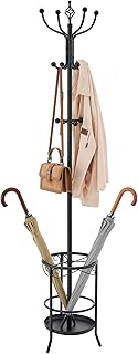 Tajsoon Coat Rack Stand with Umbrella Holder, Free standing Coat Hanger Stand with Umbrella Stand, Entryway Coat Rack to Hold Clothes Hats Bags,Coat Stand with 12 Hooks, for Living Room Bedroom Office