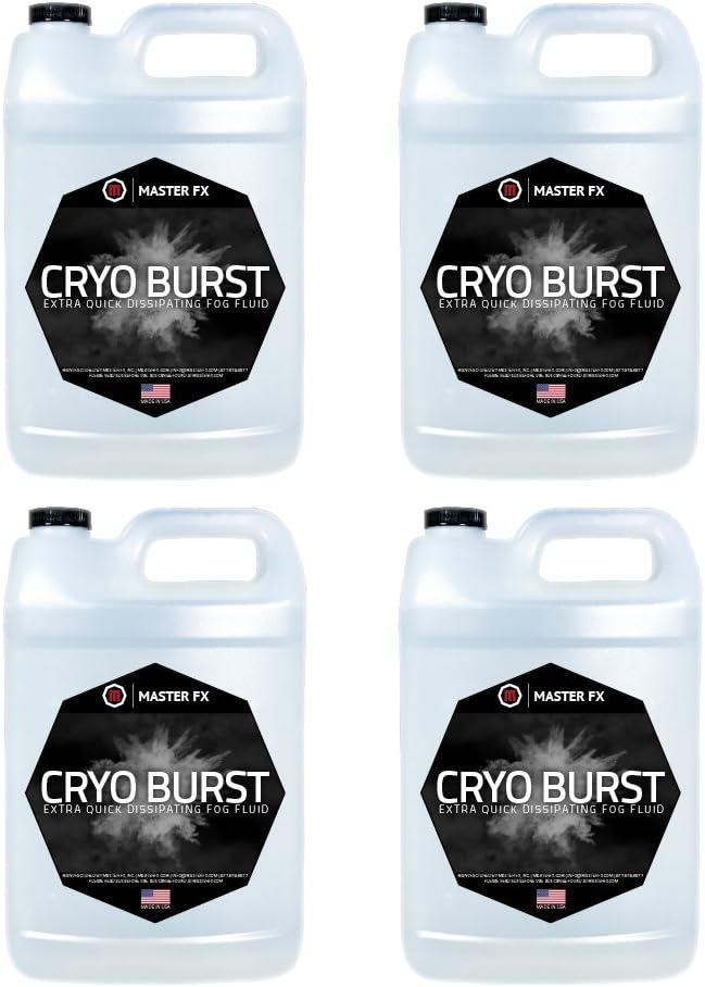 Cryo Burst - Extra Quick Dissipating Water-Based Fog Fluid - CO2 Blast Effect for LED Upshot Foggers - 4 Gallon Case