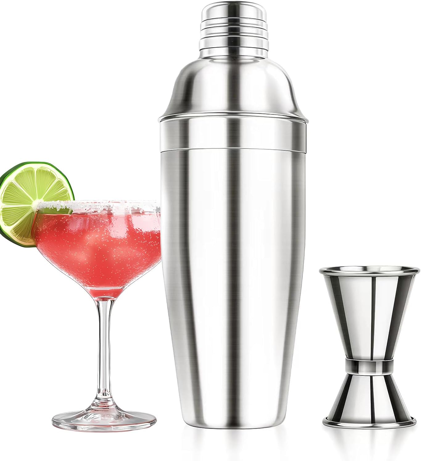 Cocktail Shaker, Large 750ml Stainless Steel Cocktail Shaker Set with Strainer, Jigger, Cocktail Set with Bar Accessories Mixer Bar Utensil Tool