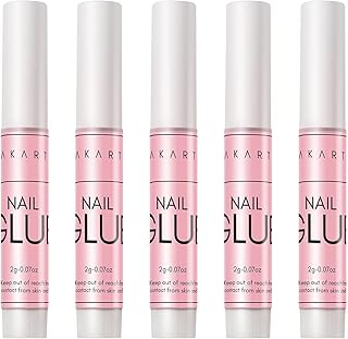 Makartt Super Strong Nail Glue for Press On Nails- Acrylic Nails Nail Tips Glue for Stick On Nails Long Lasting Nail Glue for Fake Nails Broken Nails Repair Professional Nail Adhesive Bond 0.07oz 5Pcs