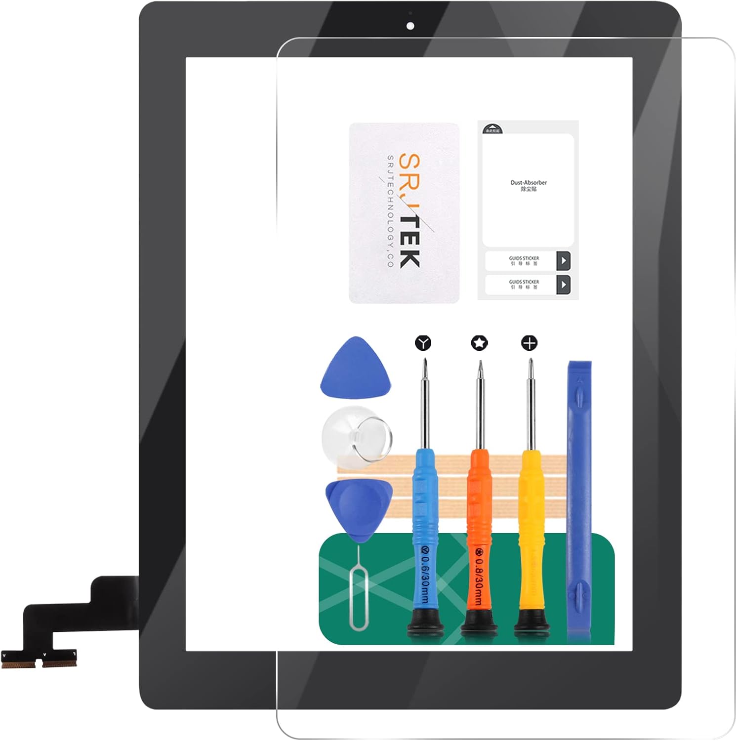 SRJTEK for iPad 2 Touch Screen Replacement A1397 A1395 A1396 Touch Digitizer Glass Parts,with Home Button + Cameral Holder + Pre-Installed Adhesive + Middle Frame Bezel(Black)