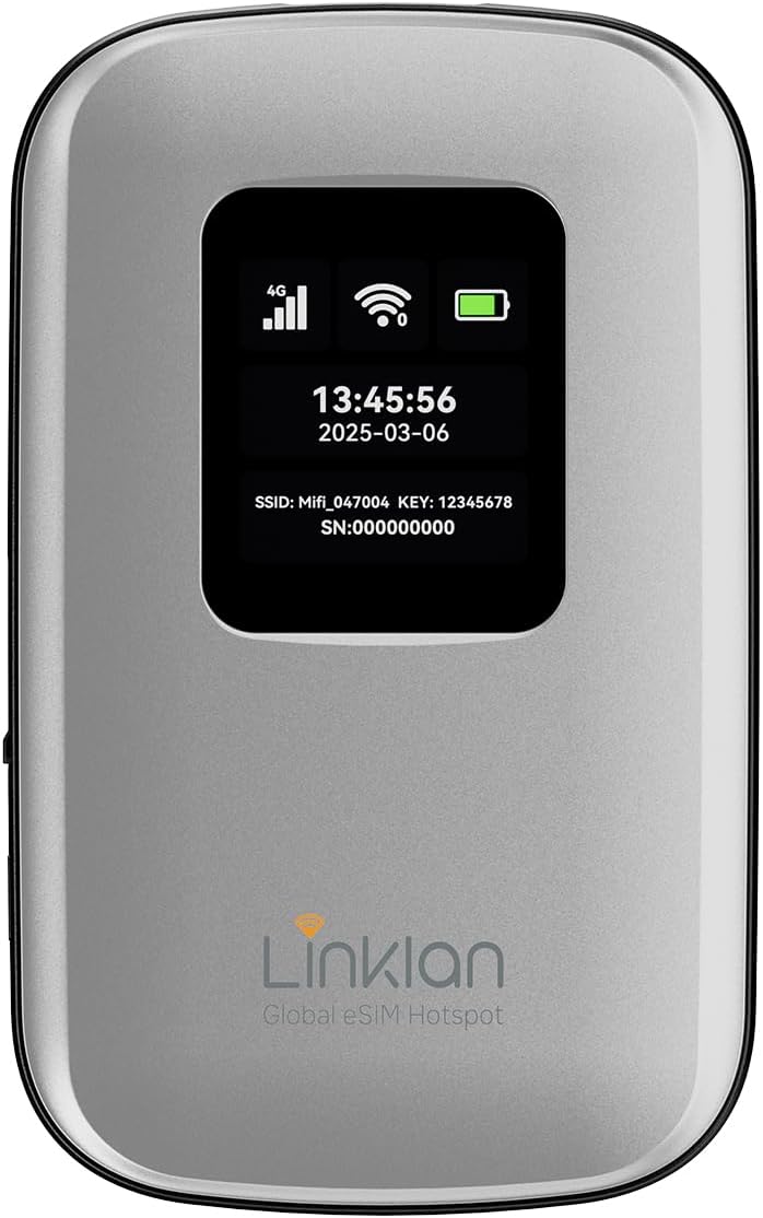 Portable Mobile Hotspot–eSIM Global WiFi Hotspot,No SIM Card/Contract Needed, 16Devices,180+ Countries, Compact Wireless Router for International Trips & Business【Free 5GB US Data for 15 Days】