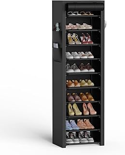 VTRIN Vertical Narrow Shoe Rack Organizer Tall Shoe Rack for Closet Entryway 10 Tier Non-Woven Cover Shoe Shelf Holds 20-22 Pairs Fr