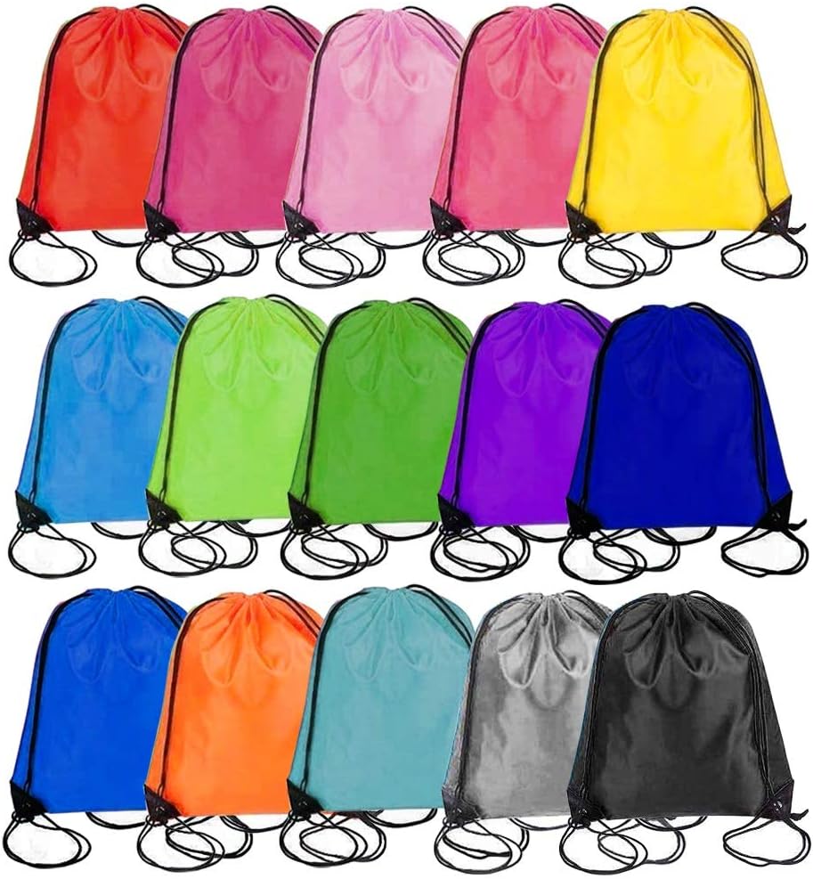 Playcrate 15 Drawstring Bags Backpack - Party Gift Bags & Sports String Bag for Gym, School, Travel Storage Organization