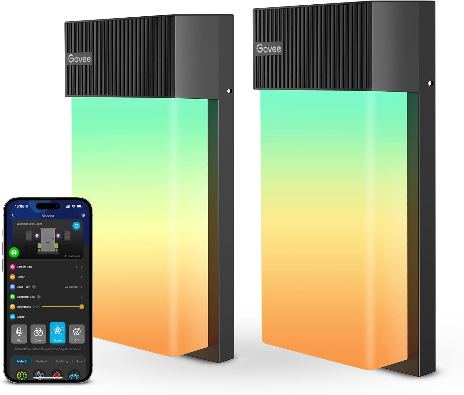 Govee Outdoor Wall Light, 1500LM Smart RGBIC Porch Lights Outdoor with 45 Scene Modes, IP65 Waterproof for Halloween Decor, DIY Lighting Effects, Works with Alexa, Google Assistant and Matter, 2 Pack