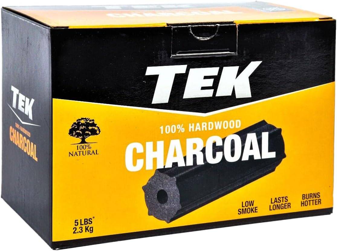 TEK All Natural Hardwood Charcoal for Grills & BBQ | Lights Easily, Burns Hotter, Longer & Cleaner | Log Style 5 lbs