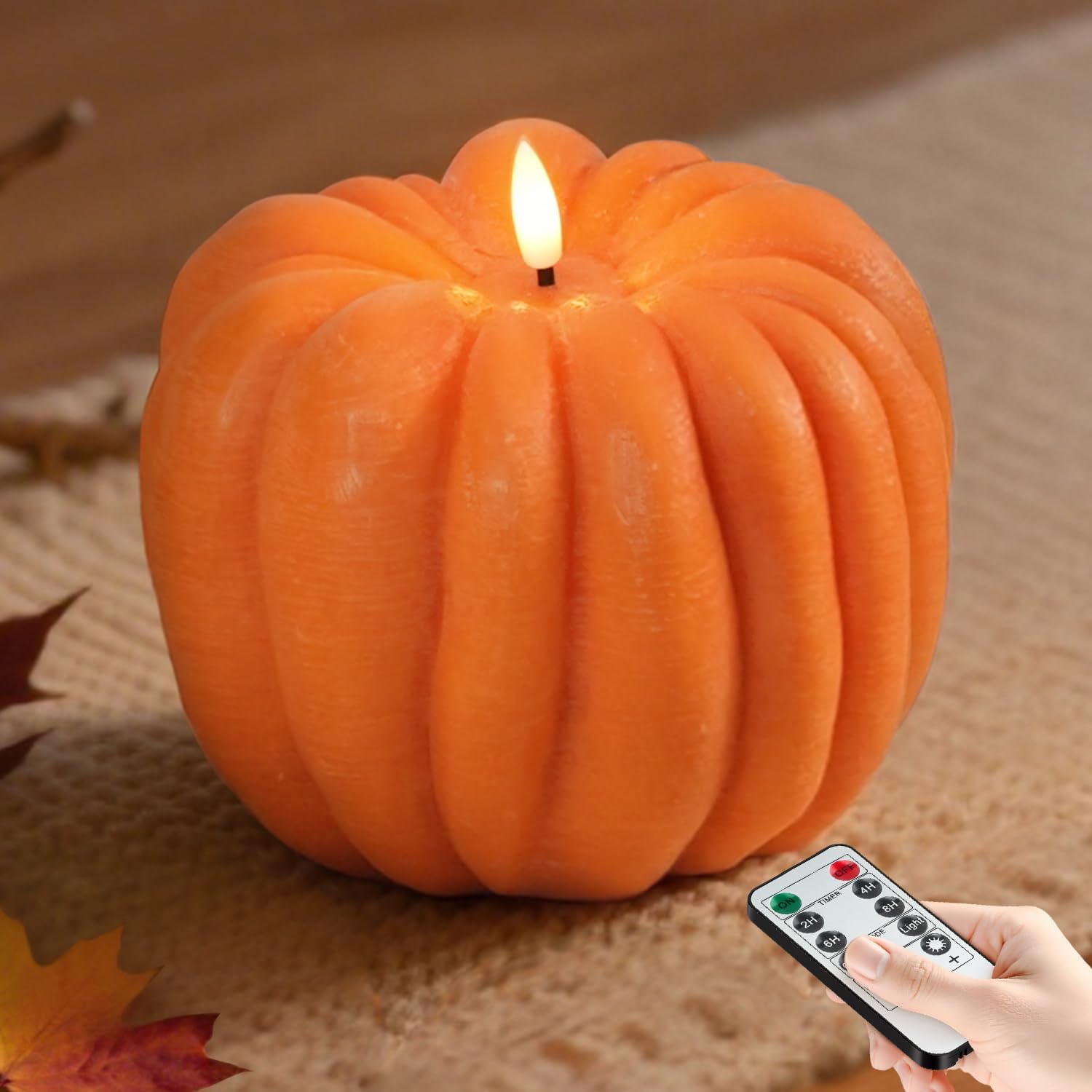 Flameless Pumpkin Candles with Timer - Fall Home Decor Indoor, LED Light Up Pumpkins for Mantel Table | Halloween Flameless Candle Thanksgiving Fall Decoration, Autumn Farmhouse Rustic Harvest Decor