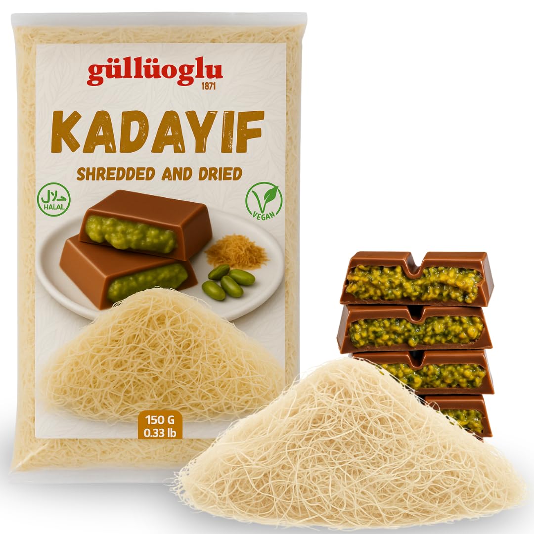 Gulluoglu Dried & Shredded Kataifi - 150g - 0.33lb Kadayif Chopped Fillo Dough, Shredded Phyllo, Kadayif Pastry Dough, Knafeh, Kunafa, Katifi, Kadayif Ingredient for Dubai Chocolate Bar