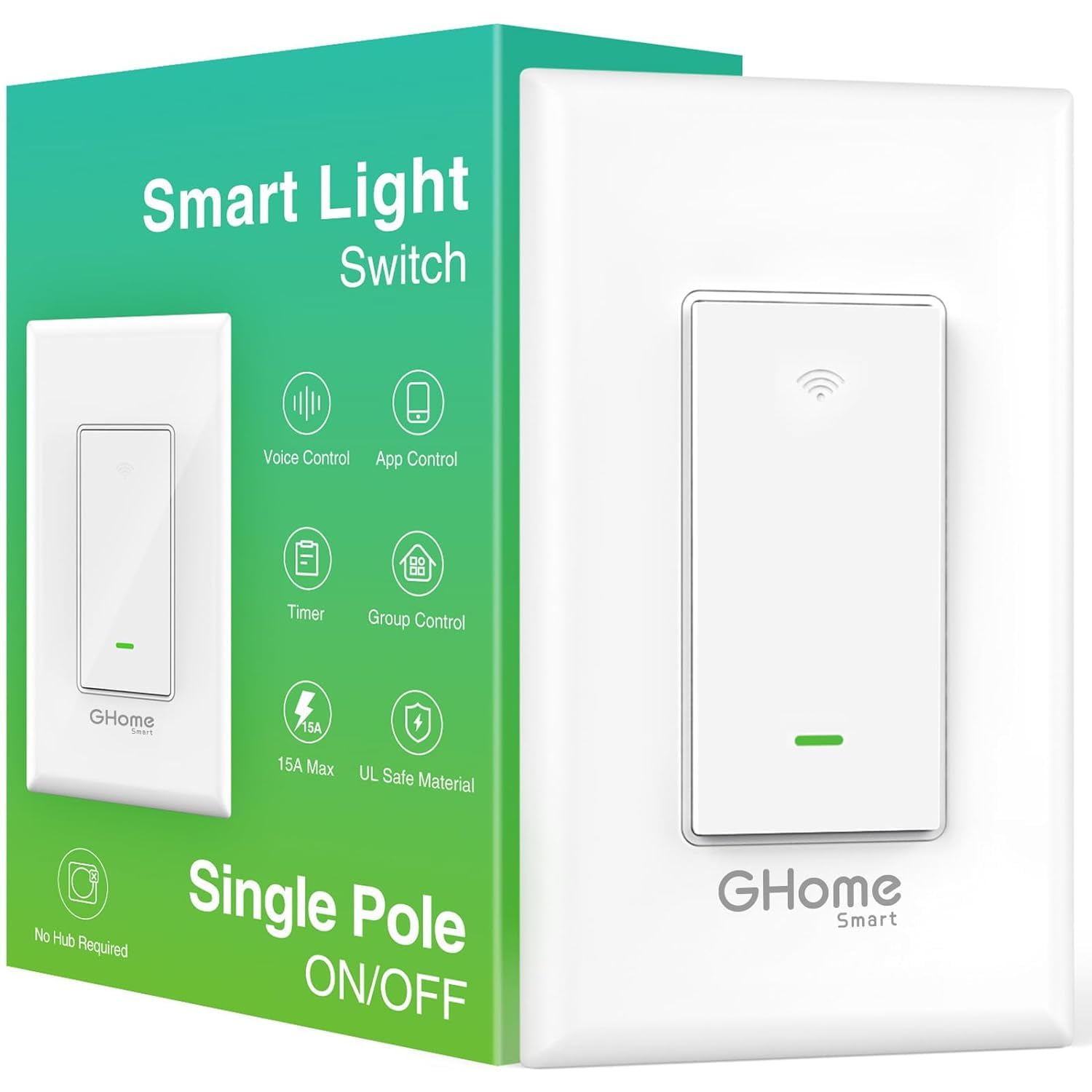 GHome Smart Switch, Smart Wi-Fi Light Switch Works with Alexa and Google Assistant 2.4Ghz, Single-Pole, Neutral Wire Required, UL Certified, Remote/Voice Control, No Hub Required