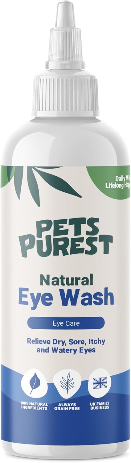 Pets Purest Eye Drops for Dogs, Cats & Pet - 100% Natural Eye Wash Cleaning Solution. Fast 3-Day Results for Pets and Animals (250ml)