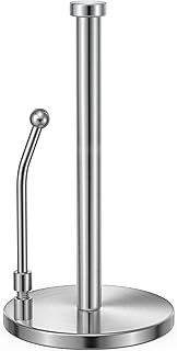 SMARTAKE Paper Towel Holder, Paper Towel Dispenser Standing Weighted Base Non Slip, Spring Arm for Easy Tear, Stainless Steel Paper Towel Holder for Home Kitchen Countertop Tabletop, Silver