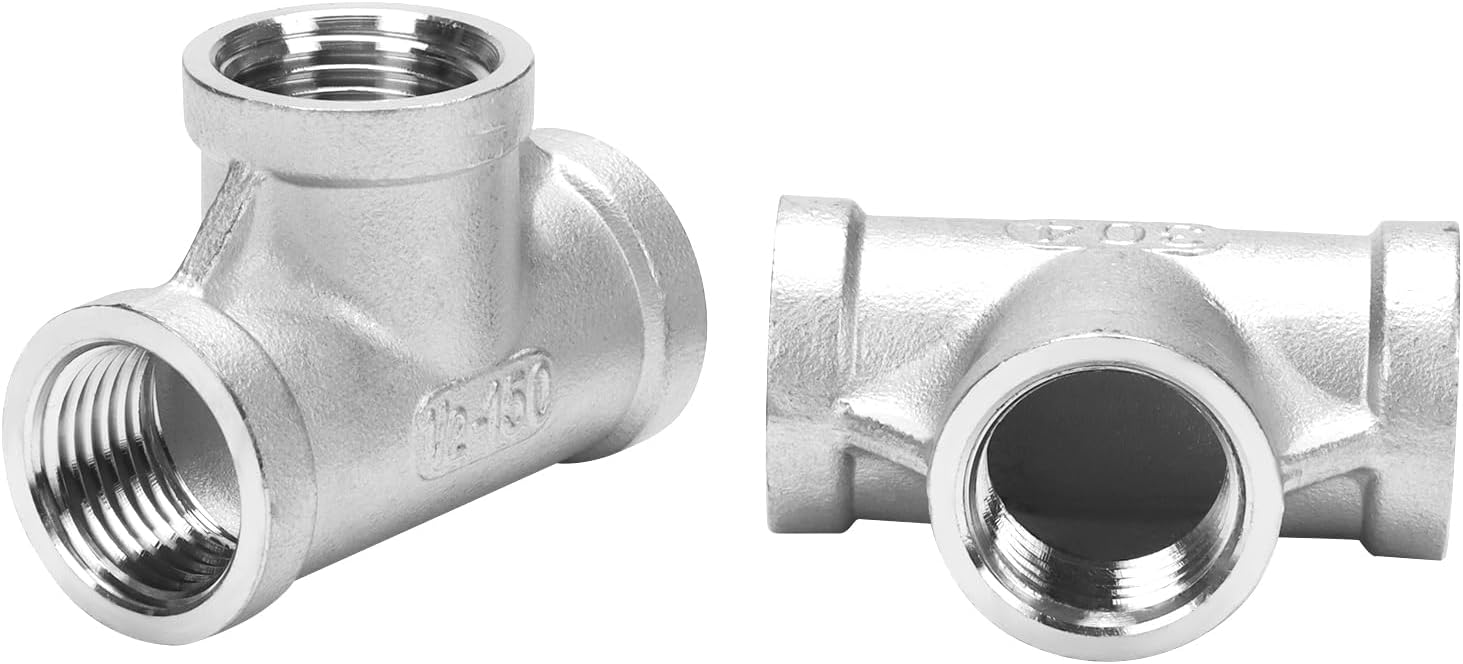 Stainless Steel Tee Adapter - 1/2 Inch Female 3 Way Shape Connector SUS304 Cast Pipe Fitting (Pack of 2)
