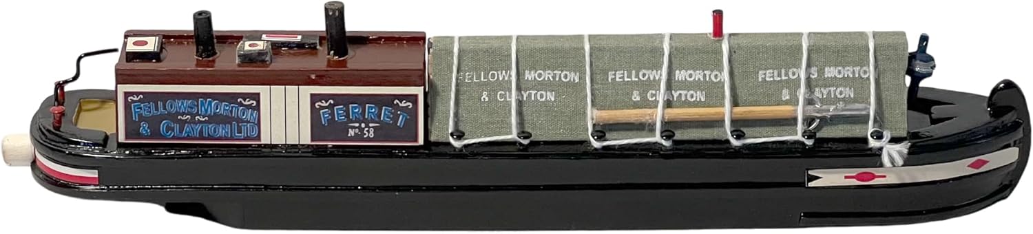 Thorness Detailed 20cm Wooden Model Canal Narrowboat Barge 'Ferret' | Fully Assembled, OO Gauge | Ideal Canal Boat & Narrowboat Gift