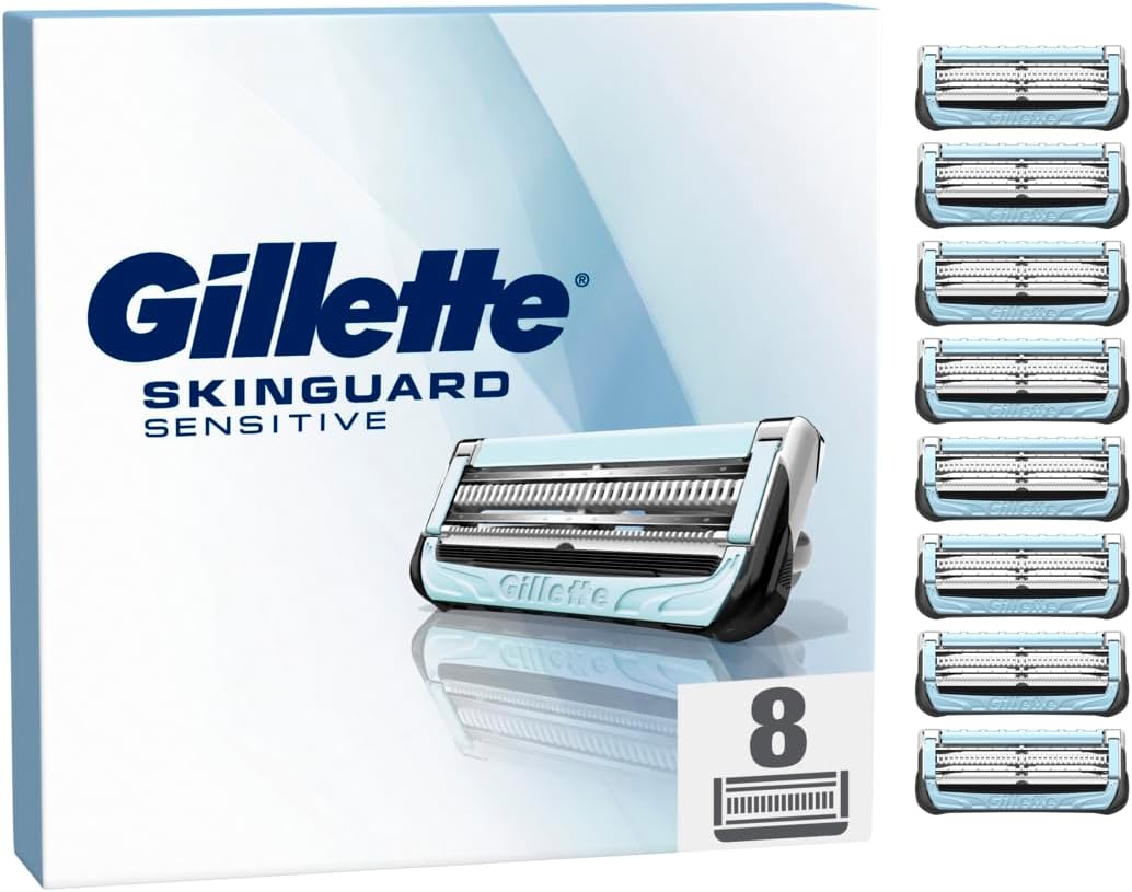 Gillette SkinGuard Sensitive, Peau Sensible Recharges De Lames De Rasoir Homme, 8 Recharges De Lames, Nouvelle Bands Lubricant, Compatible with Avec Manches Fusion