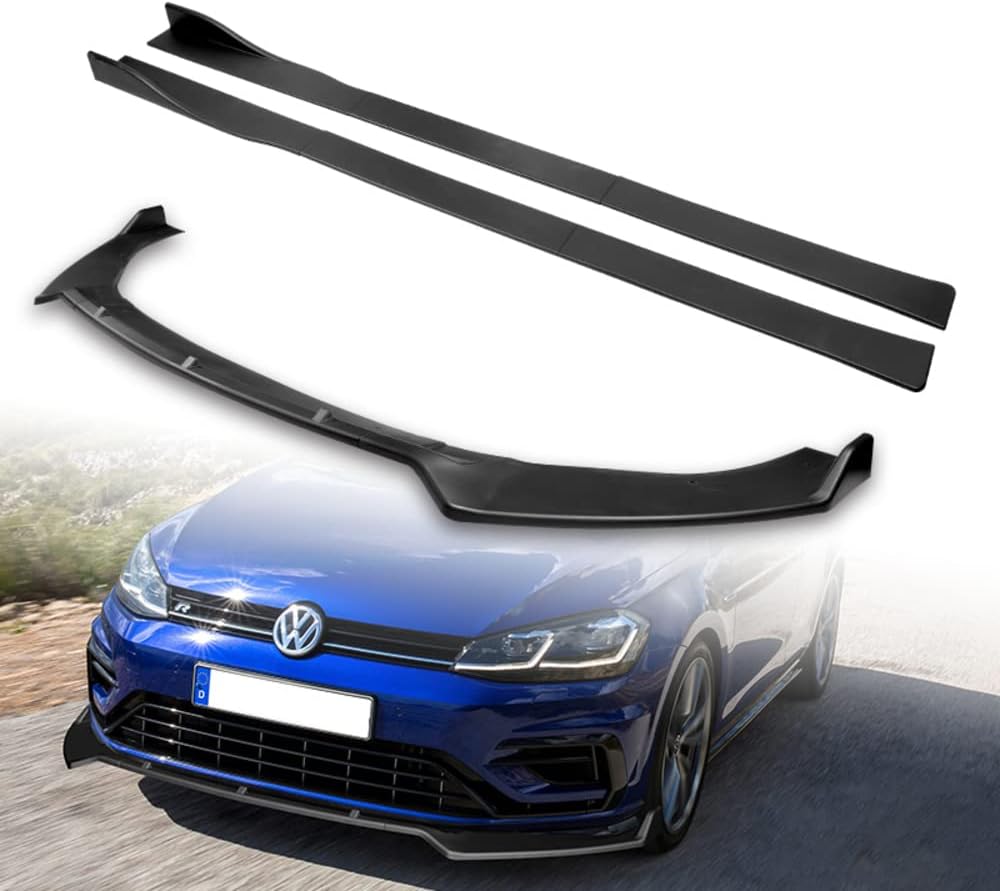 Q1-TECH, 9-Piece Front Bumper Lip & Side Skirt Extensions Diffuser Compatible with 2014-2020 Volkswagen Golf GTI/R/R-Line, Front Bumper Lip Spoiler Air Chin Body Splitter ABS (Matt Black)