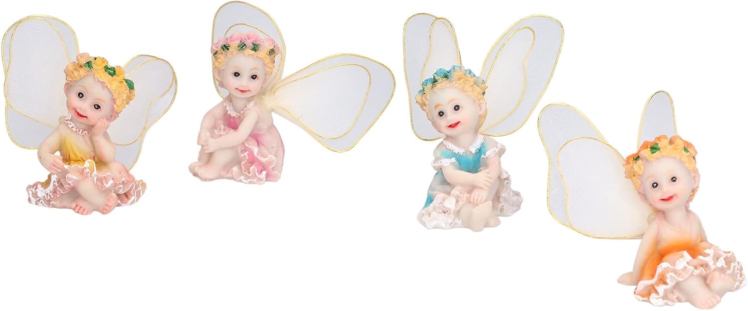 Tomotato Cute Garden Fairy Figurines, 4 Pcs Flower Fairy Figures Figurines Fairy Garden Miniature Figurines Accessories for Plants Ornaments Outdoor Bonsai or House Garden Decoration