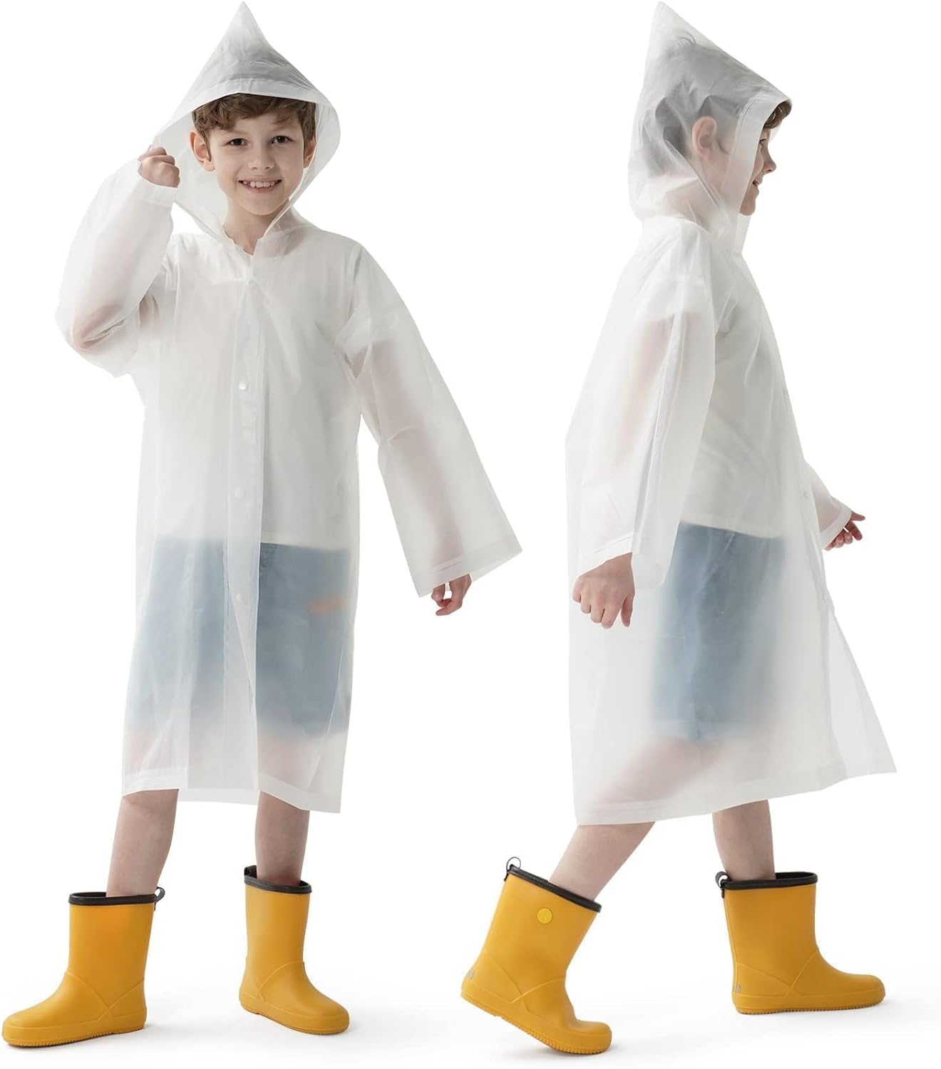 Opret 2 Pack Raincoats for Kids, Reusable Rain Ponchos with Hood and Sleeves Waterproof Rain Coats for Boys and Girls