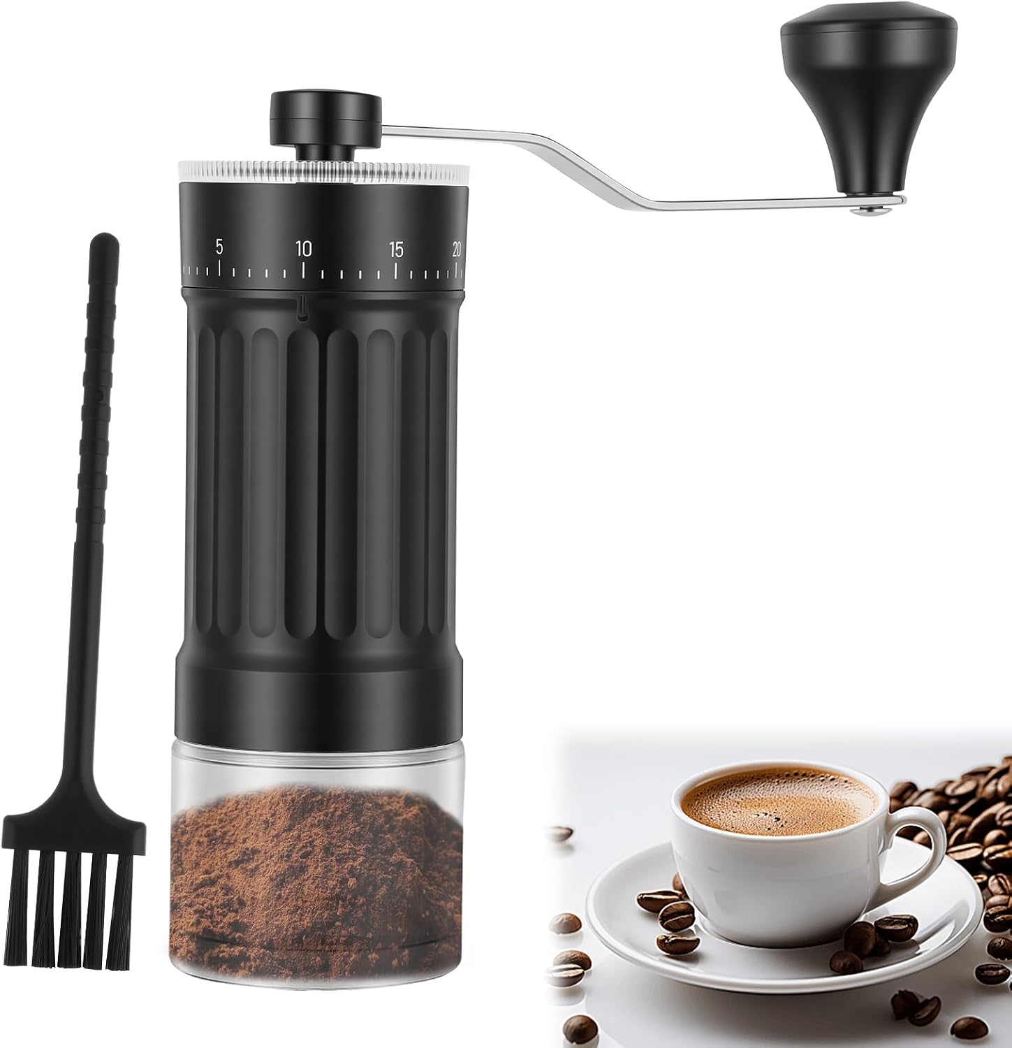 Manual Coffee Grinder with Conical Burr, 40 Adjustable Settings, 30g Capacity, Portable for Espresso, French Press, Travel, Camping, Office & Home Use