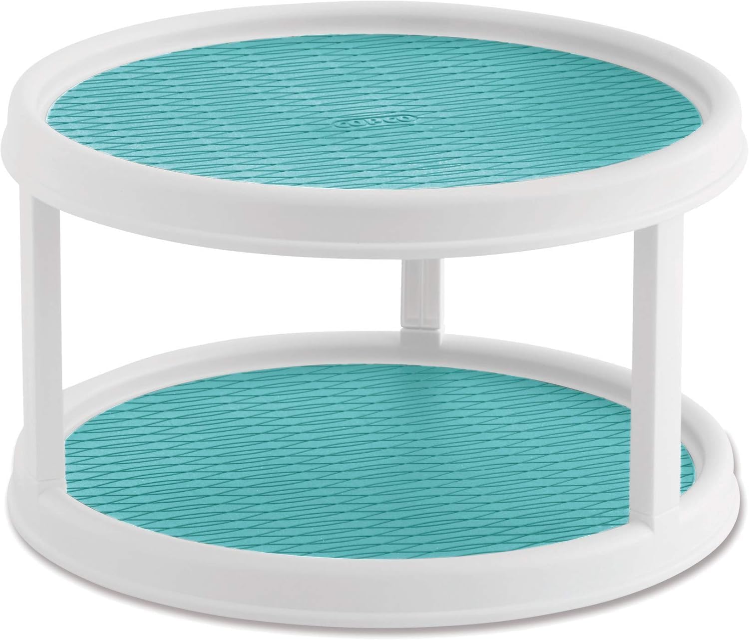 Copco Non-Skid 2 Tier Turntable, 12" - Ideal for Kitchen, Bathroom, Home Office, Laundry Room, Garage, Craft Room, Pantry - Smooth-Glide Lazy Susan Organizer with Nonskid Liner and Raised Rim