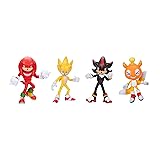 Sonic 3 Movie 5-InchAction Figure 4-Pack, Articulated Figures from Jakks Pacific's Wave 2 Include Super Sonic, Shadow, Knuckles, and Chao Mascot Tails