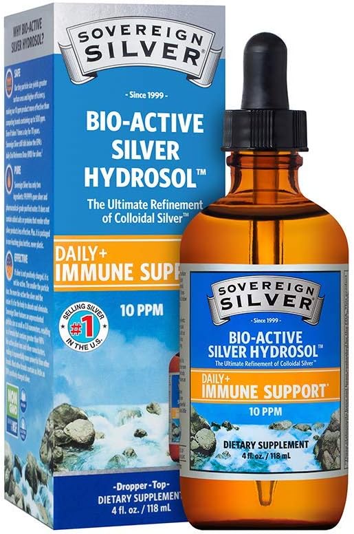 Sovereign Silver Immune Support - Colloidal Silver Mineral Supplement – Liquid Bio-Active Silver Hydrosol - 10ppm - 4oz (118mL) Dropper