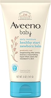 Aveeno Baby Healthy Start Nourishing Newborn Balm, Hypoallergenic Baby Skin Balm with Prebiotic Oat Leaves a Nourishing Layer to Care for Newborn Skin, Fragrance-Free, 5 oz