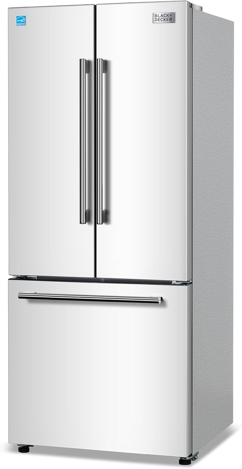 BLACK+DECKER 16 Cu. Ft. French Door Refrigerator with Built-in Ice Maker, Full Size Refrigerator with Bottom Mount Freezer Drawer, ENERGY STAR certified, White