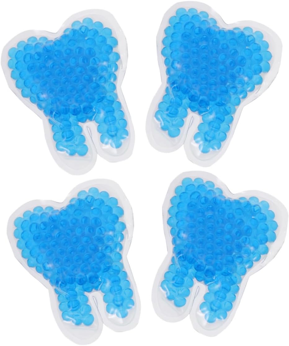 SAFIGLE 4Pcs Portable Gel Ice Packs Tooth Shaped Hot Cold Therapy Flexible Cooling Relief for Gum Swelling Lightweight Easy to Use for Oral Health