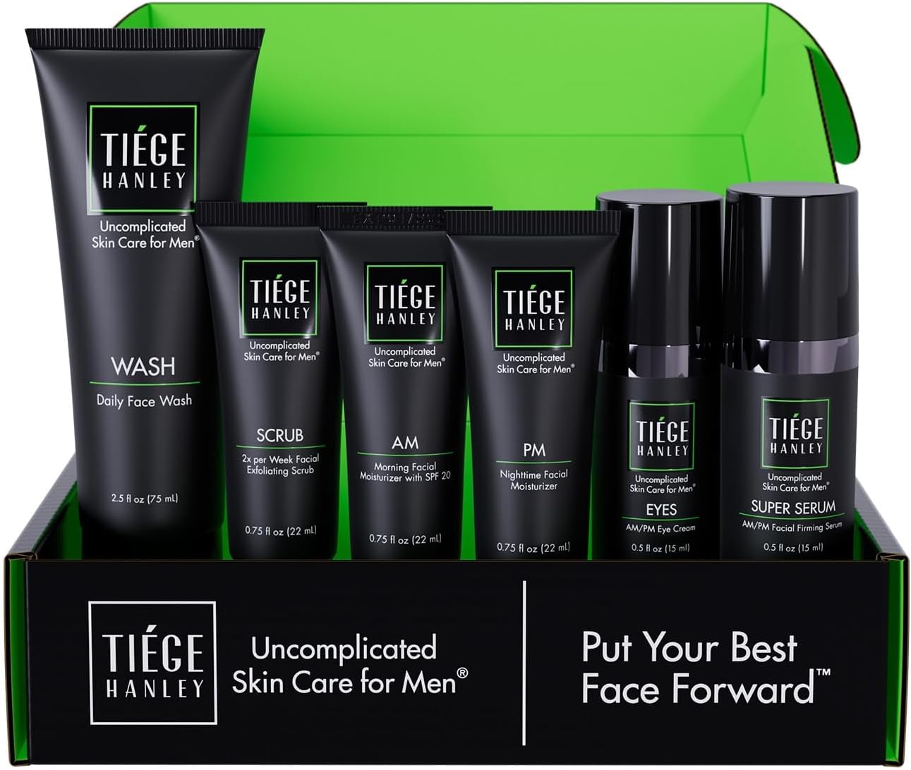 Tiege Hanley Men’s Skin Care System - Level 3 | Mens Anti Aging Routine Product Set: Face Wash, Serum, Day & Night Moisturizer, Exfoliating Scrub & Eye Cream | Tighten & Hydrate Your Best Looking Skin