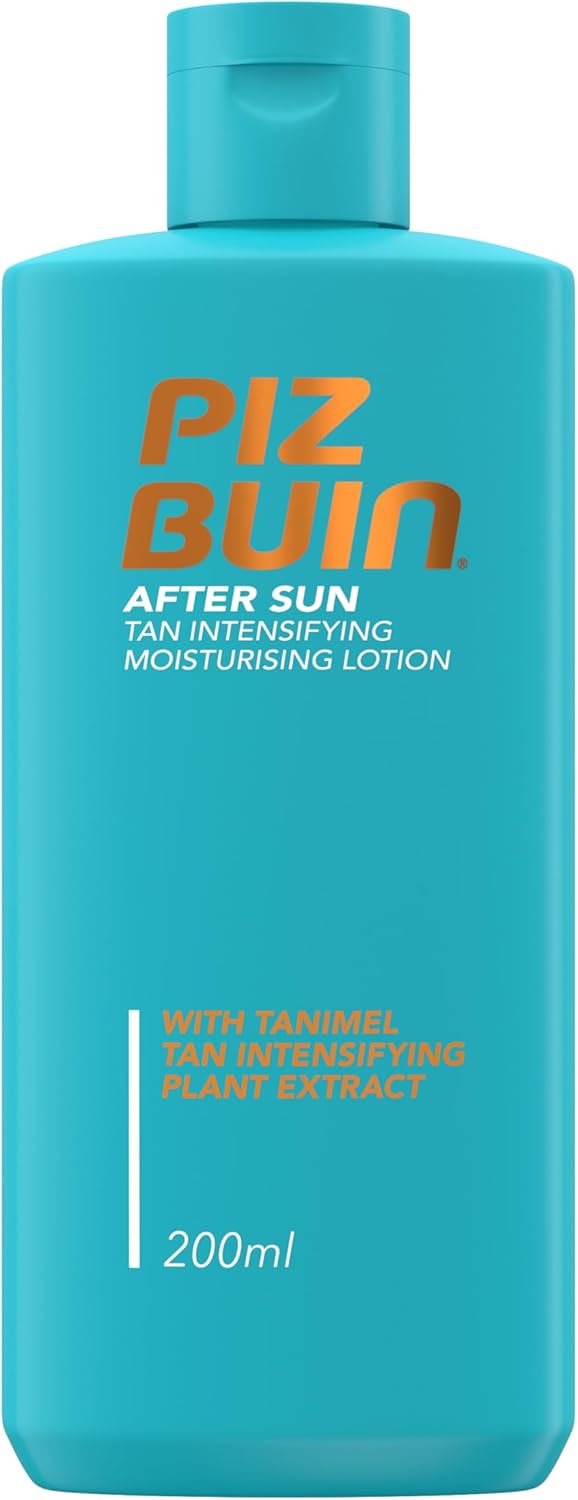 Piz Buin After Sun Tan Intensifying Moisturising Lotion (200ml), Nourishing Aftersun Cream with Vitamin E and Shea Butter, Ideal to Soothe Sensitive Skin, with Tanimel Tan Intensifying Plant Extract