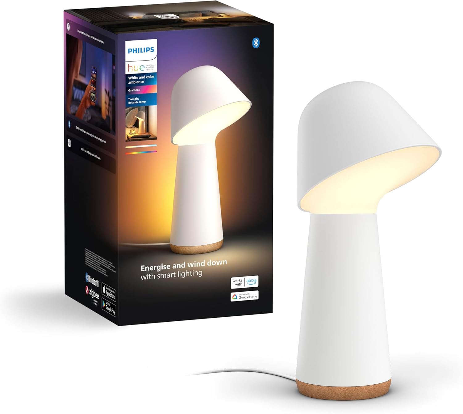 Philips Hue Twilight Smart Sleep and Wake-Up Lamp, White & Color Light, Bluetooth Compatible, Voice Control with Alexa, Apple Home & Google Assistant ​