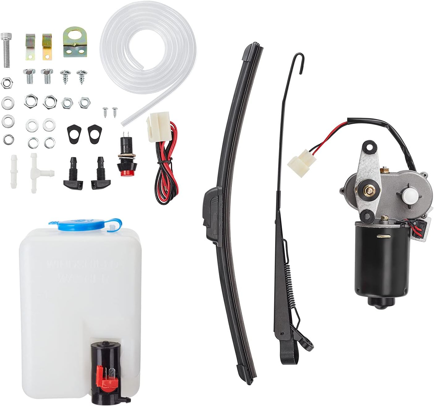 Kemimoto UTV Windshield Washer Pump Kit with 12V Windshield Wiper Motor Kit Compatible with Polaris RZR Ranger General Can Am X3 Defender Commander Golf Cart
