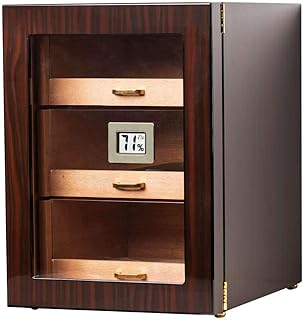 Woodronic Cigar Humidor Cabinet with Digital Hygrometer for 100 to 150 Counts, Spanish Cedar Lined Cigar Box with Large Drawers, Crystal Gel Humidifiers, Glossy Ebony Finish, Great Gift for Father