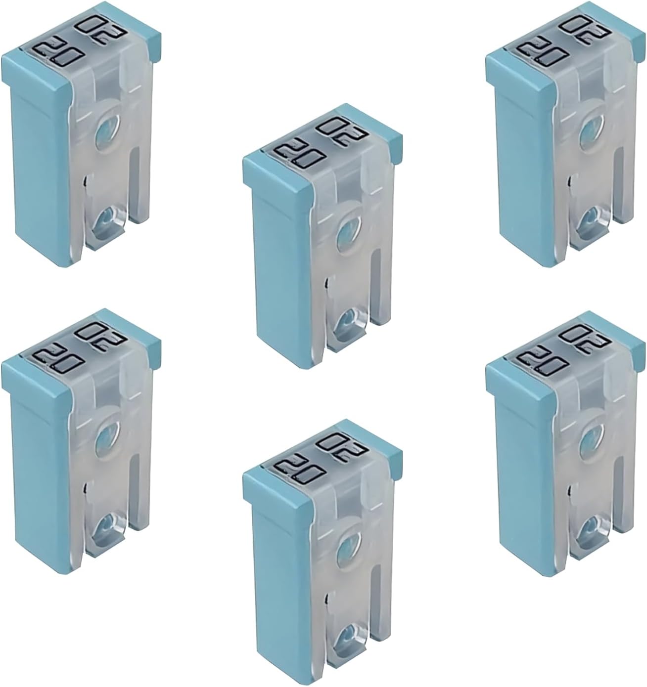 6PCS 20 Amp Fuse, 32V Car Micro Cartridge Fuses, Low Profile Mini Slotted Automotive Square Cartridge Fuse Kit, Replacement for Cars, Trucks and SUVs (Blue)