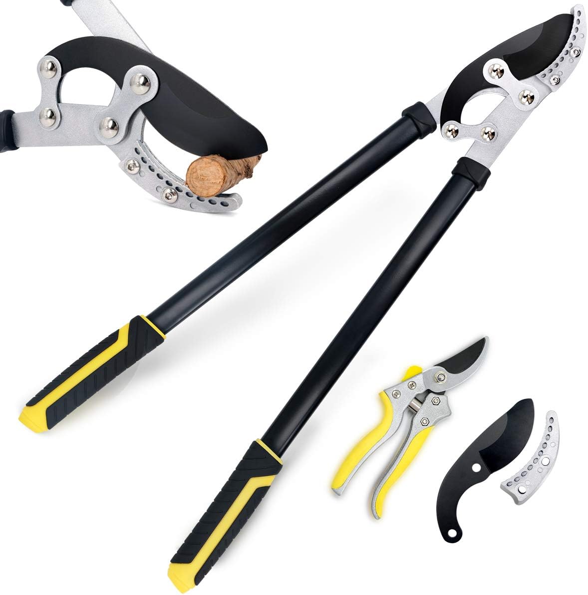 Jardineer Anvil Lopper Shears - Loppers for Gardening Heavy Duty with Pruning Shears & Spare Blade, Effortless Long-Lever Branch Cutters and Tree Trimmer