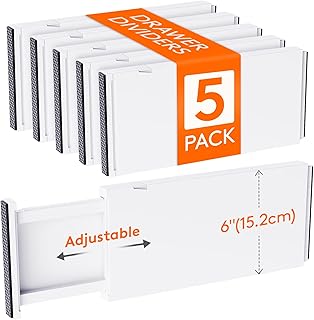 Lifewit 5 Pack Drawer Dividers Plastic 6" High, 13.5-22" Adjustable Drawer Organizers for Clothes, Expandable Dresser Separators in Bedroom/Bathroom/Kitchen/Fridge/Office Organization and Storage