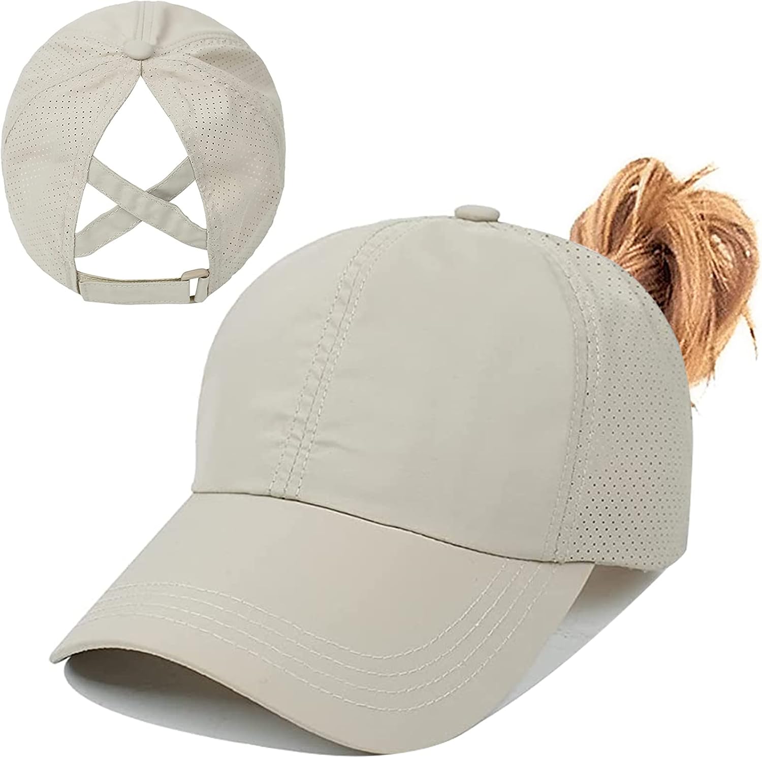 Womens Criss Cross Ponytail Baseball Cap,High Messy Bun Ponycap Quick Drying Mesh Outdoor Sports Hat with Ponytail Hole Adjustable Travel Summer Hat