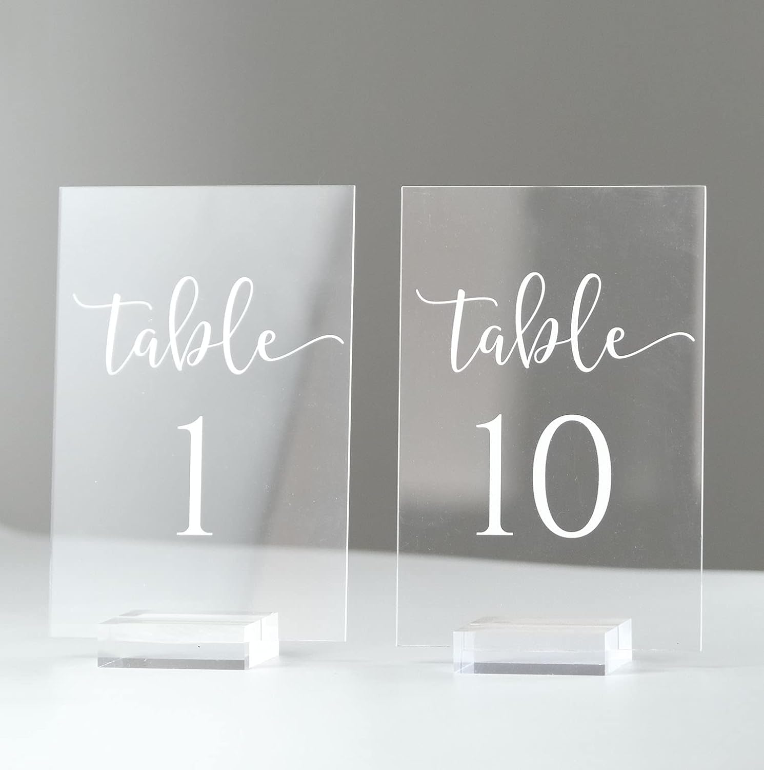 JINMURY Clear Acrylic Wedding Table Numbers 1-10 with Stand- 4x6 Inch Clear Acrylic Table Numbers and Holders for Wedding Party Reception