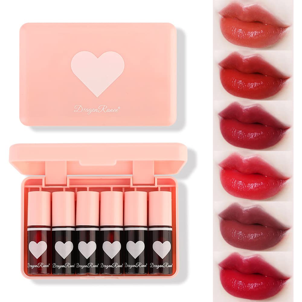 Miniling 6 Colors Lip Tint Stain Set,Korean Gloss Plumping Mini Liquid Lipstick,Multi-use and Cheek Tint,Long lasting Non-Stick Cup Waterproof, High Pigment, Vivid Color, Makeup, 1.0 Count